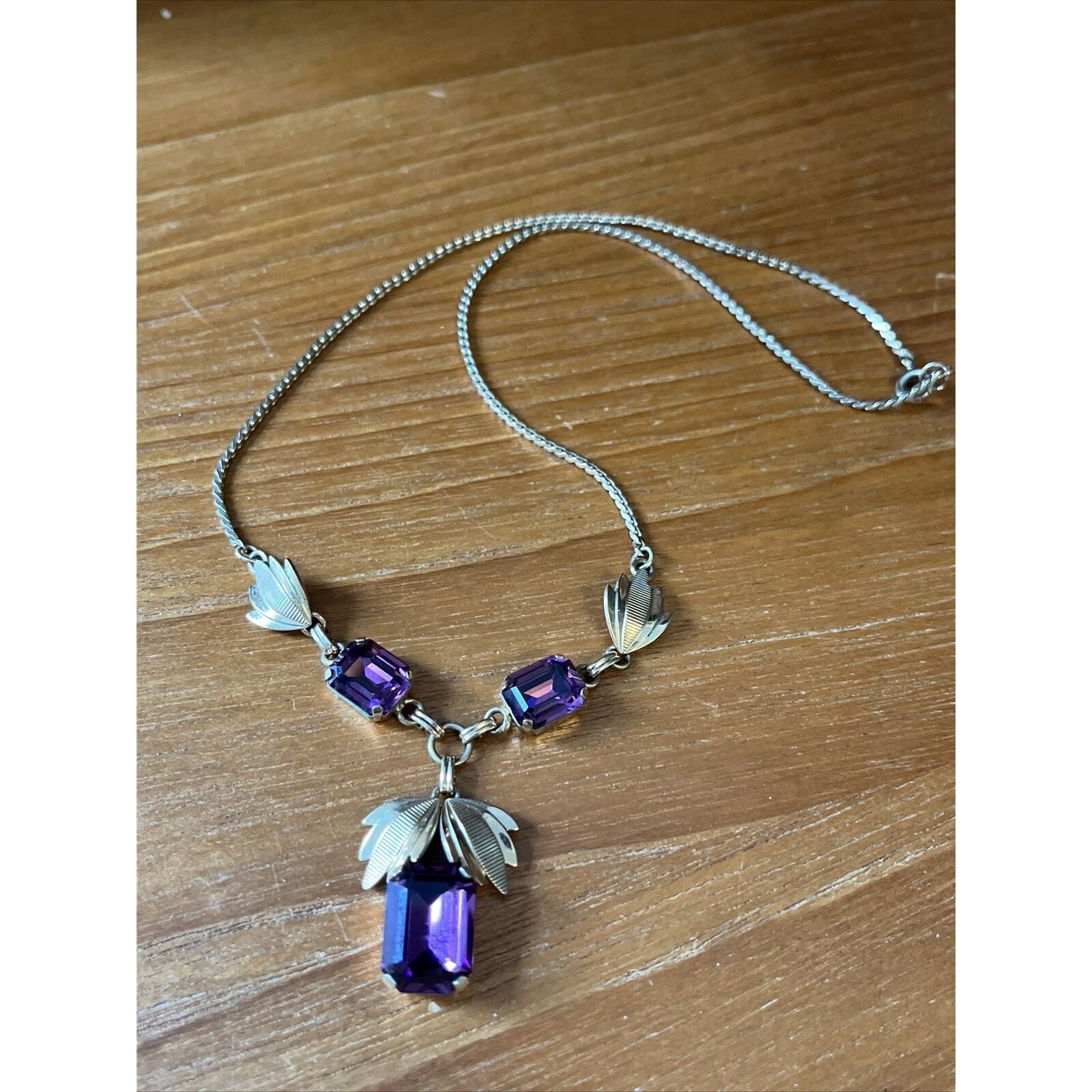 Vintage Rare Van Dell 12k Gf Amethyst Necklace Pendant WLeaf Accents 16 181$